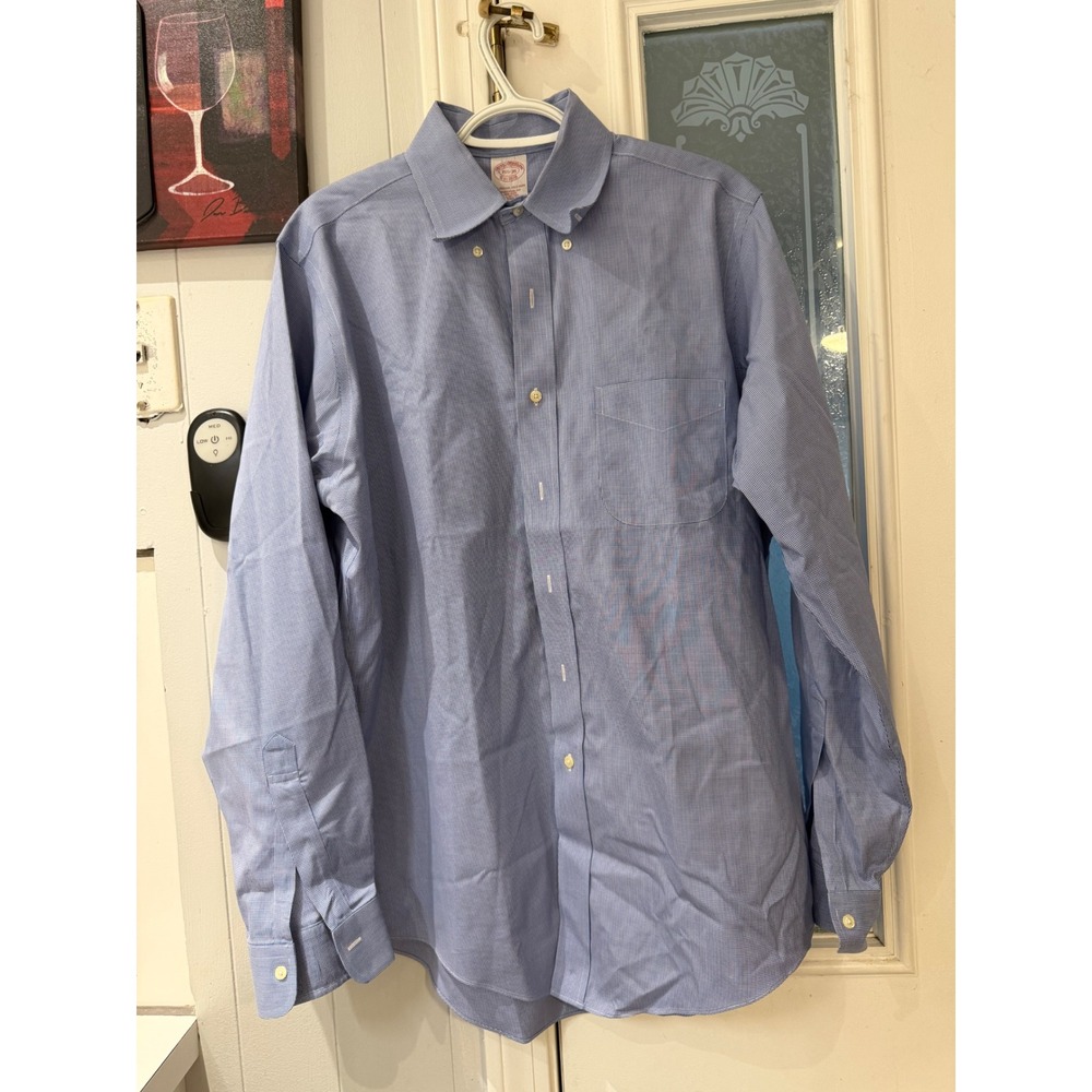 Brooks Brothers Mens 15.5 35 Blue Micro Check Non-Iron Traditional Fit Shirt